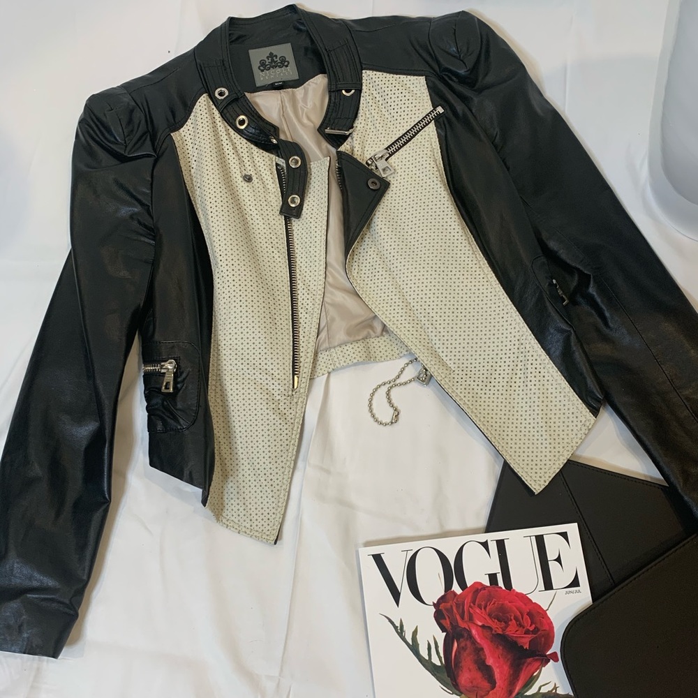 Vegan leather bomber jacket.